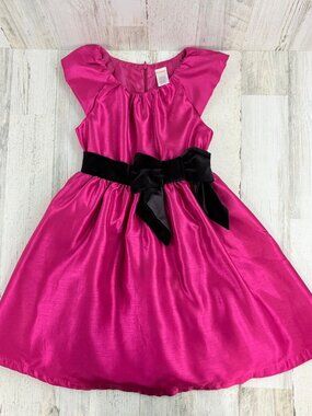 Gymboree Pink Party Dress Black Velvet Bow Sz 7 EUC